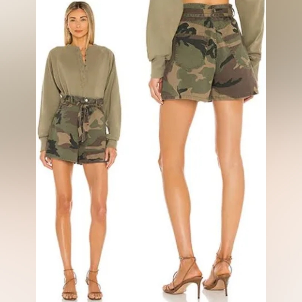 Marissa Webb Monty Woodland Camo Boyfriend Shorts with Paper Bag Waist Size 2